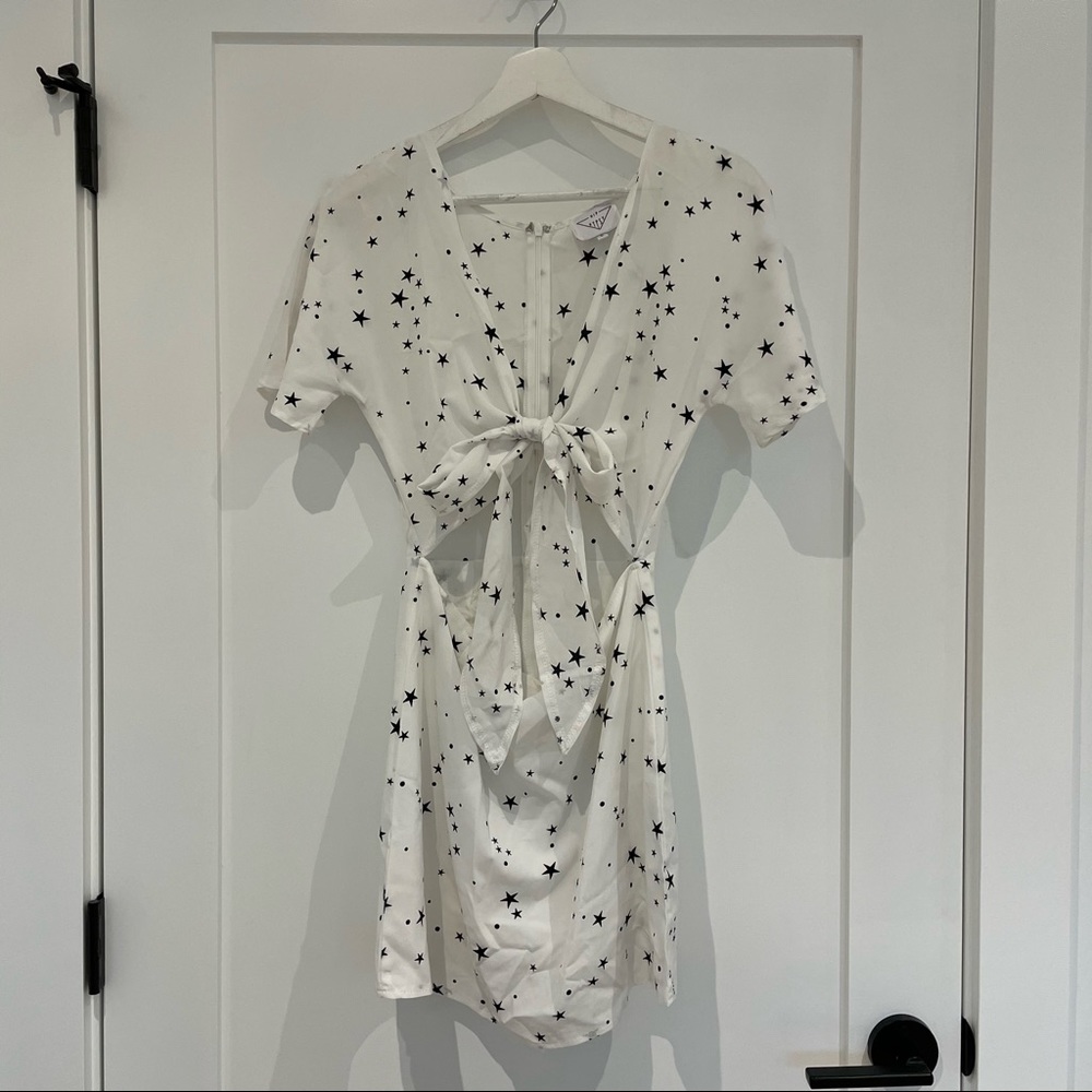 Cut-out Tie Front White Dress with Stars